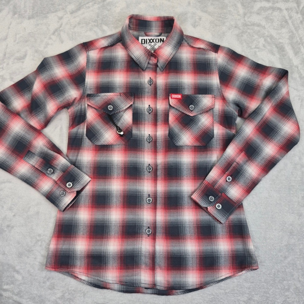 Dixxon Flannel Co The Equalizer Red Black Plaid D-Tech Button Up Shirt Women'sS